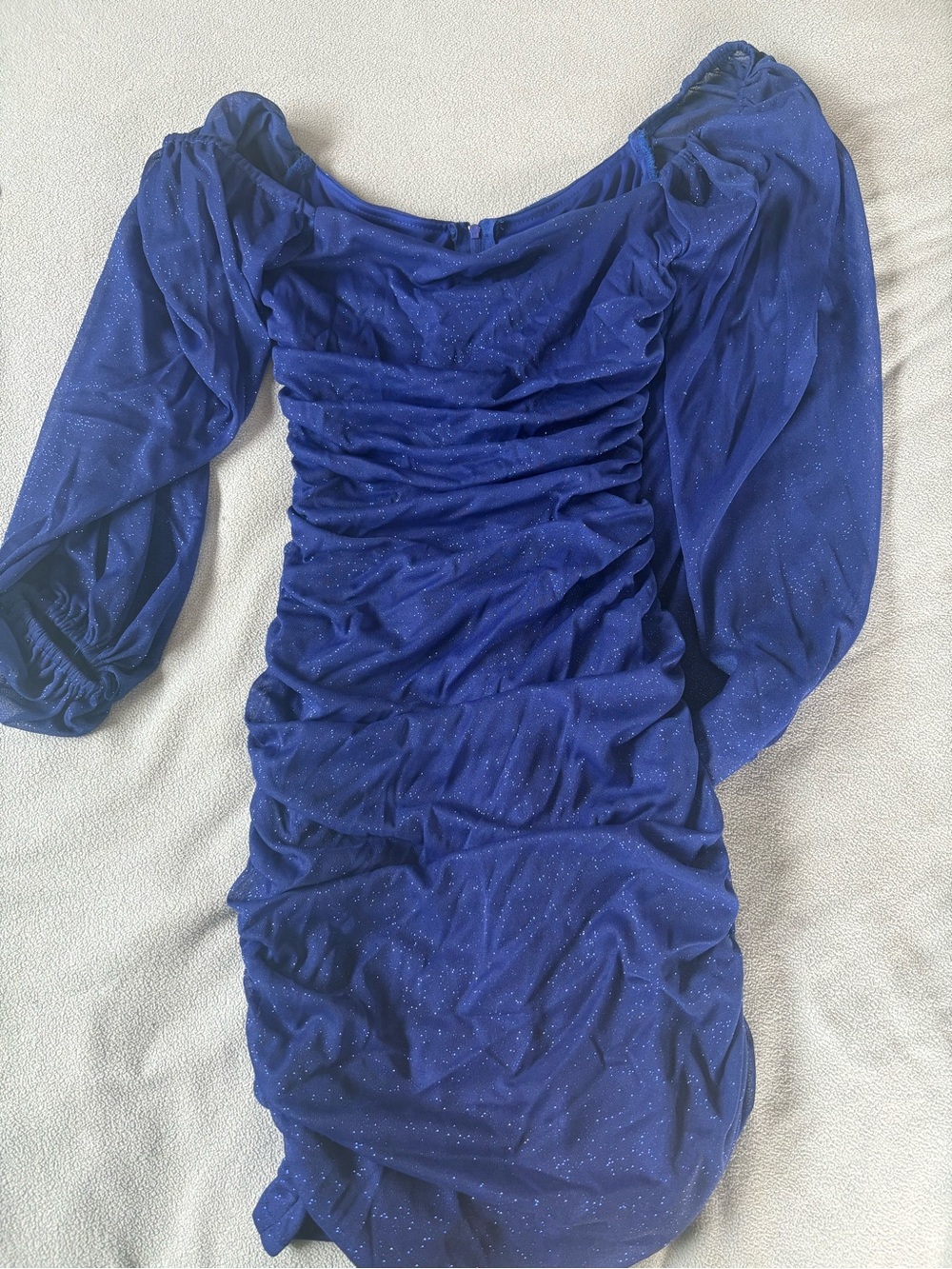 B Darlin Royal Blue Ruched Off-Shoulder Mini Dress